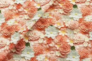 TISSU COTON DIVERSES FLEURS 3D ROSE