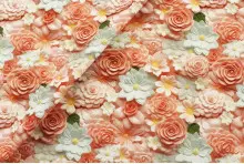 TISSU COTON DIVERSES FLEURS 3D ROSE