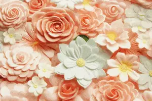 TISSU COTON DIVERSES FLEURS 3D ROSE