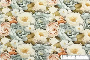 TISSU COTON GROSSES FLEURS 3D