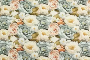 TISSU COTON GROSSES FLEURS 3D