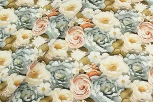 TISSU COTON GROSSES FLEURS 3D