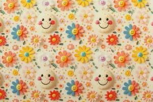 TISSU COTON FLEURS MULTICOLORES SOURIRES 3D