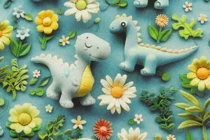 TISSU COTON PETITS DINOSAURES 3D BLEU