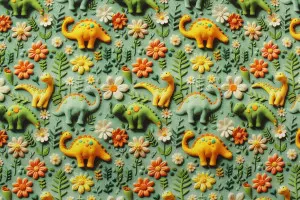 TISSU COTON PETITS DINOSAURES 3D VERT