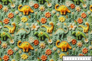 TISSU COTON PETITS DINOSAURES 3D VERT