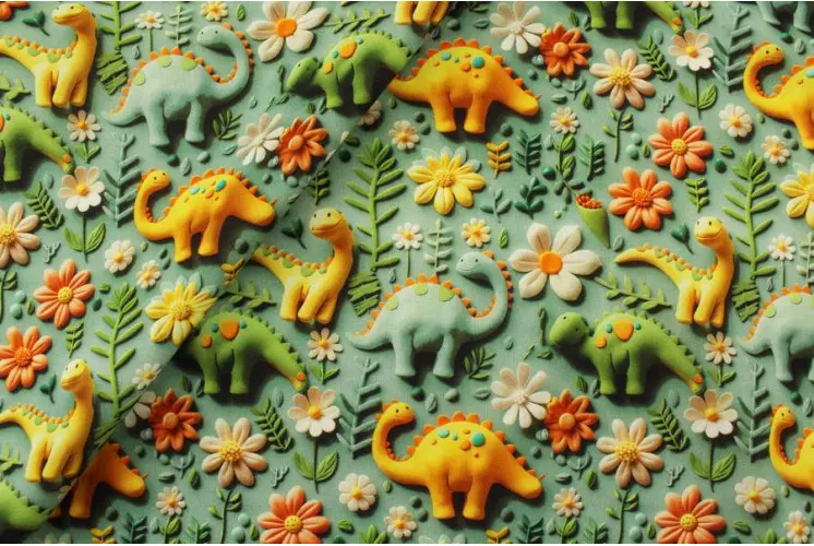 TISSU COTON PETITS DINOSAURES 3D VERT