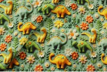 TISSU COTON PETITS DINOSAURES 3D VERT