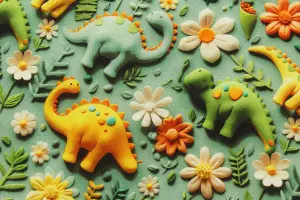 TISSU COTON PETITS DINOSAURES 3D VERT