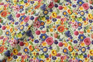 TISSU COTON PETITES FLEURS MULTICOLORES 3D