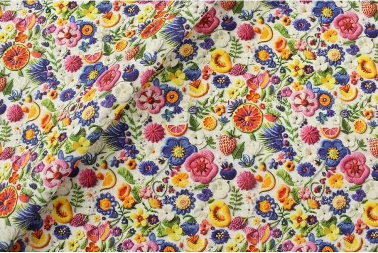 TISSU COTON PETITES FLEURS MULTICOLORES 3D