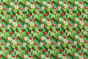 TISSU COTON COCCINELLES FLEURS 3D