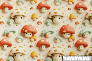 TISSU COTON CHAMPIGNONS SOURIRES 3D