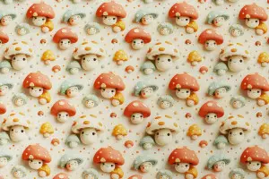 TISSU COTON CHAMPIGNONS SOURIRES 3D