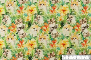 TISSU COTON CHATON FLEURS 3D VERT