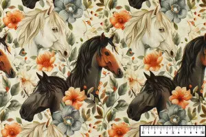 TISSU COTON CHEVAUX ROMANTIQUE 3D