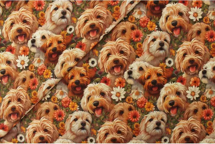 TISSU COTON CHIEN YORK FLEURS 3D