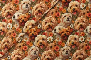 TISSU COTON CHIEN YORK FLEURS 3D