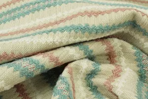 TISSU JACQUARD ZIG ZAG ETHNIQUE BLEU/ROSE