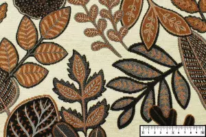 TISSU JACQUARD FEUILLAGES MARRON