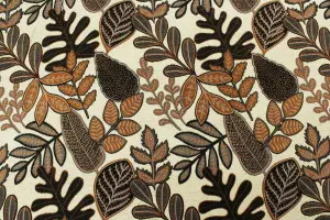 TISSU JACQUARD FEUILLAGES MARRON