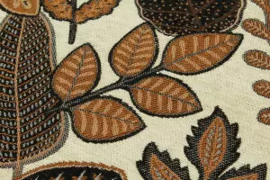 TISSU JACQUARD FEUILLAGES MARRON