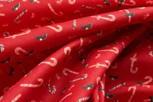 TISSU COTON NOEL CANNES À SUCRE ROUGE