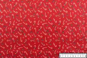 TISSU COTON NOEL CANNES À SUCRE ROUGE