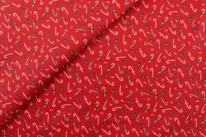 TISSU COTON NOEL CANNES À SUCRE ROUGE