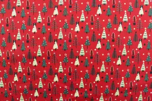 TISSU COTON NOEL PETITS SAPINS ROUGE