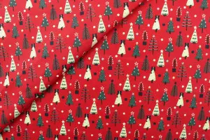 TISSU COTON NOEL PETITS SAPINS ROUGE