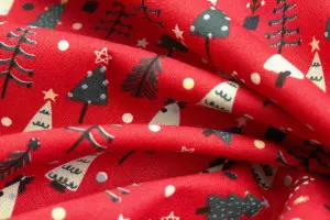 TISSU COTON NOEL PETITS SAPINS ROUGE