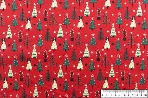 TISSU COTON NOEL PETITS SAPINS ROUGE