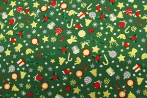 TISSU COTON OBJETS DE NOEL BLEU VERT