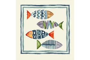 CARRÉ DÉCO VINTAGE POISSONS AQUARELLE