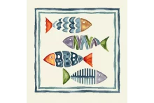 CARRÉ DÉCO VINTAGE POISSONS AQUARELLE