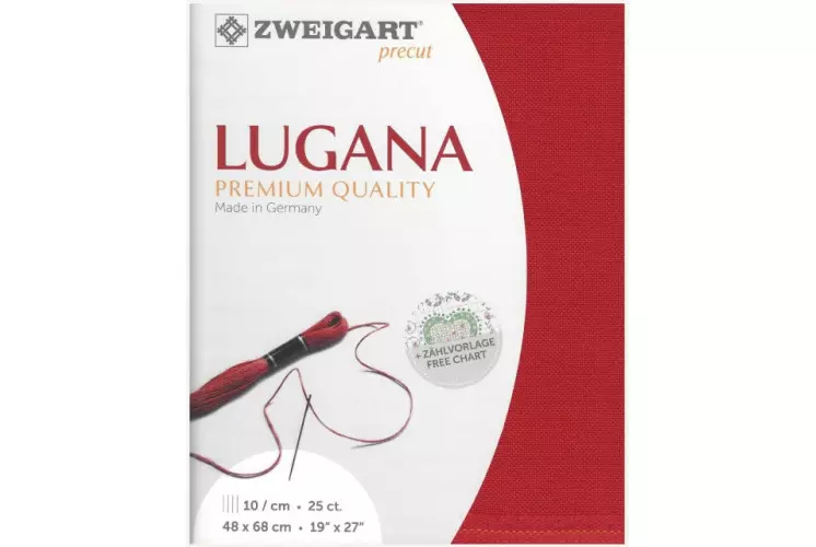 TOILE PRECUT LUGANA ZWEIGART 48 X 68 CM ROUGE