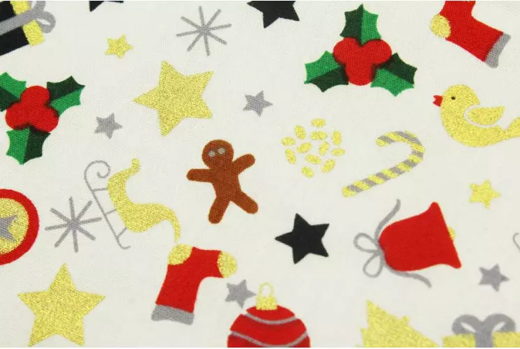 TISSU COTON OBJETS DE NOEL BLANC