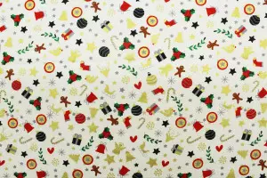 TISSU COTON OBJETS DE NOEL BLANC