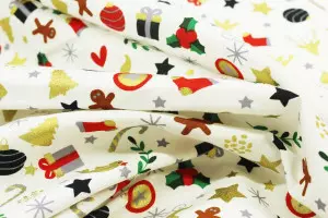 TISSU COTON OBJETS DE NOEL BLANC