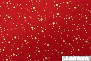 TISSU COTON NOEL NUÉE D'ÉTOILES ROUGE