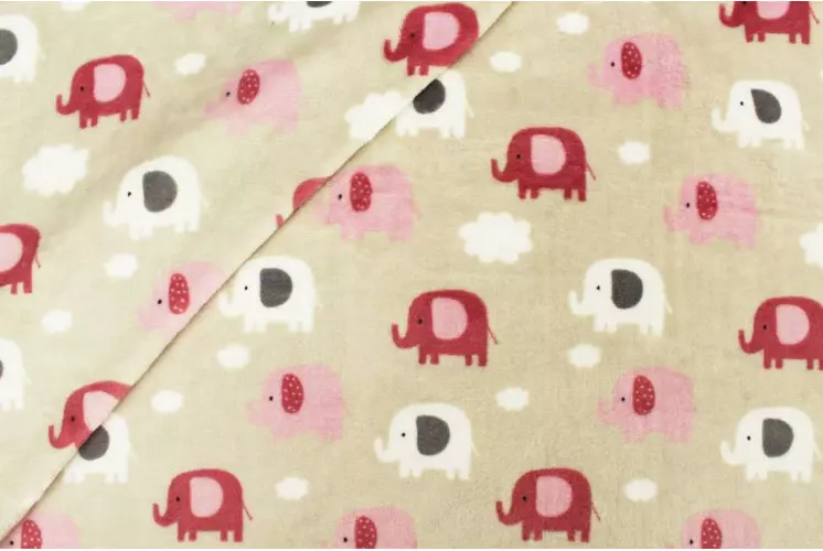 TISSU DOUDOU ELEPHANTS ROSE