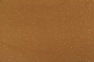 TISSU COTON DOUBLE GAZE GAUFRÉE POIS DORÉS CARAMEL