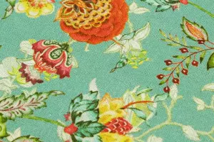 TISSU COTON FLEURIE BENGALE TURQUOISE