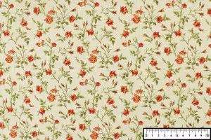 TISSU COTON PETITES FLEURS ROMANTQUE CORAIL/IVOIRE