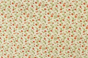 TISSU COTON PETITES FLEURS ROMANTQUE CORAIL/IVOIRE