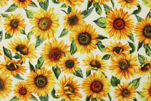 TOILE NAPPAGE ANTI-TACHES TOURNESOLS BLANC