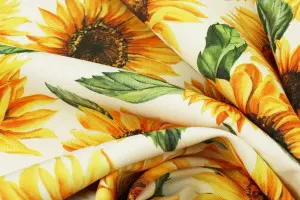 TOILE NAPPAGE ANTI-TACHES TOURNESOLS BLANC