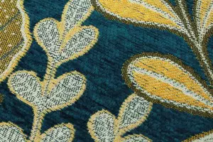 TISSU JACQUARD FEUILLAGES BLEU