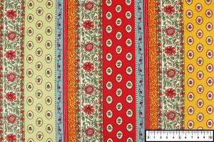 TOILE ENDUITE PROVENCAL BANDES MOTIFS MULTICOLORE